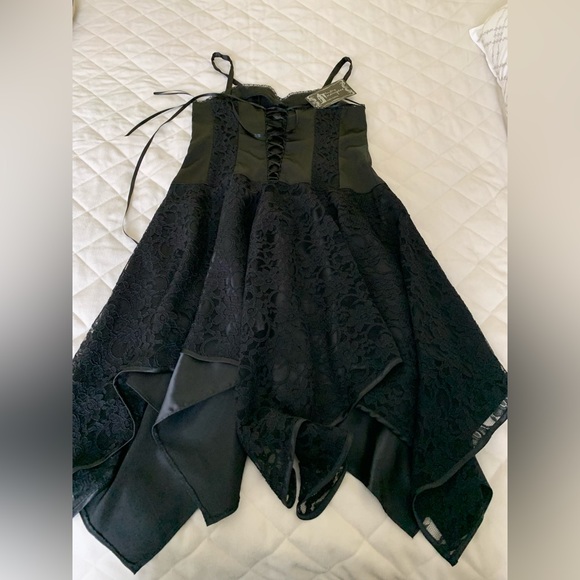 Laughing Vampire gothic satin & floral lace prom dress deadstock 90’s vintage M - Picture 6 of 16